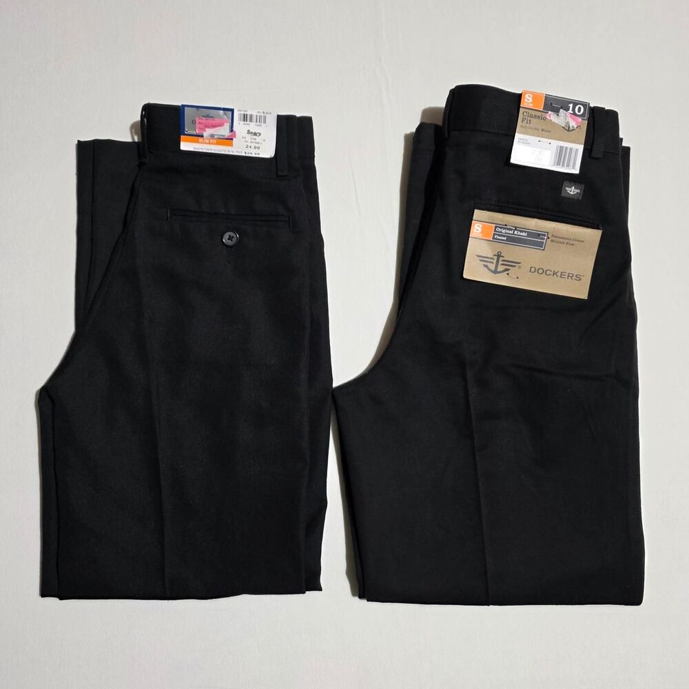 NWT 2 PAIRS of Dockers black chino pants size 10 Slim boys'